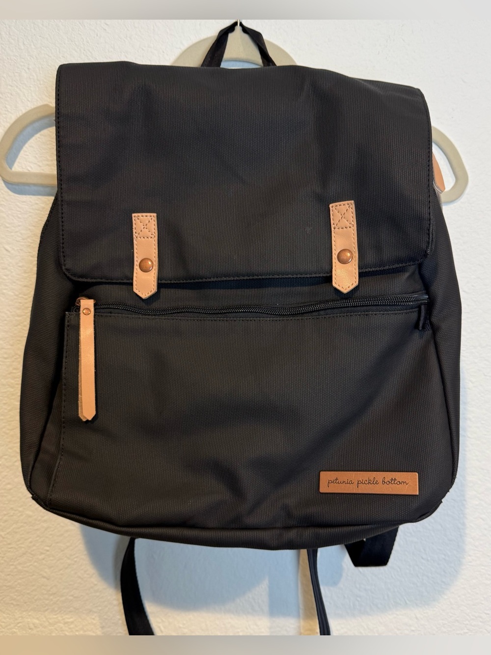 Petunia Pickle Bottom Meta Backpack/Diaper Bag in Matt Black Canvas Pockets EUC